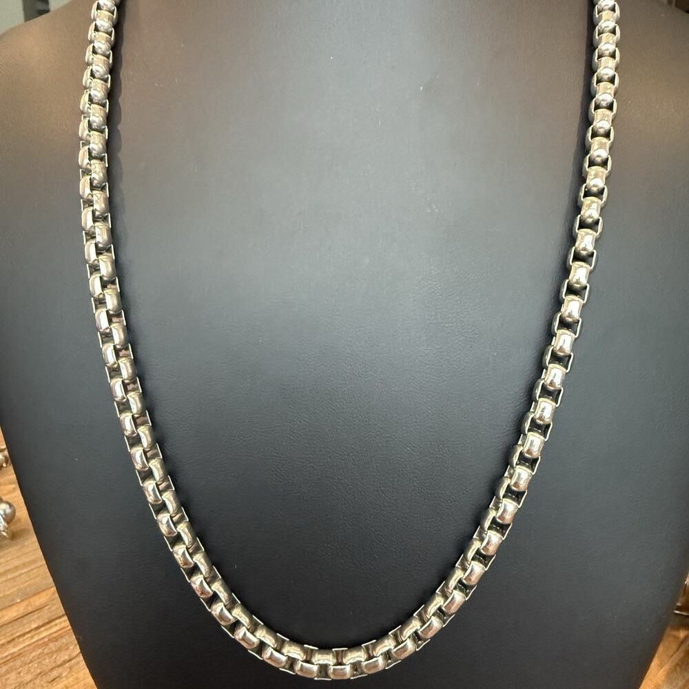 SHR Stainless Steel Heavy Round Box Chain Necklace 57g Venetian Link 22” Length